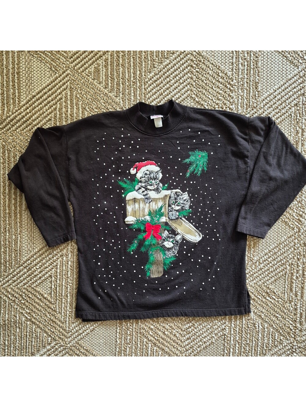 Vintage 90s Christmas Kittens Mailbox Oversized Sweatshirt XL